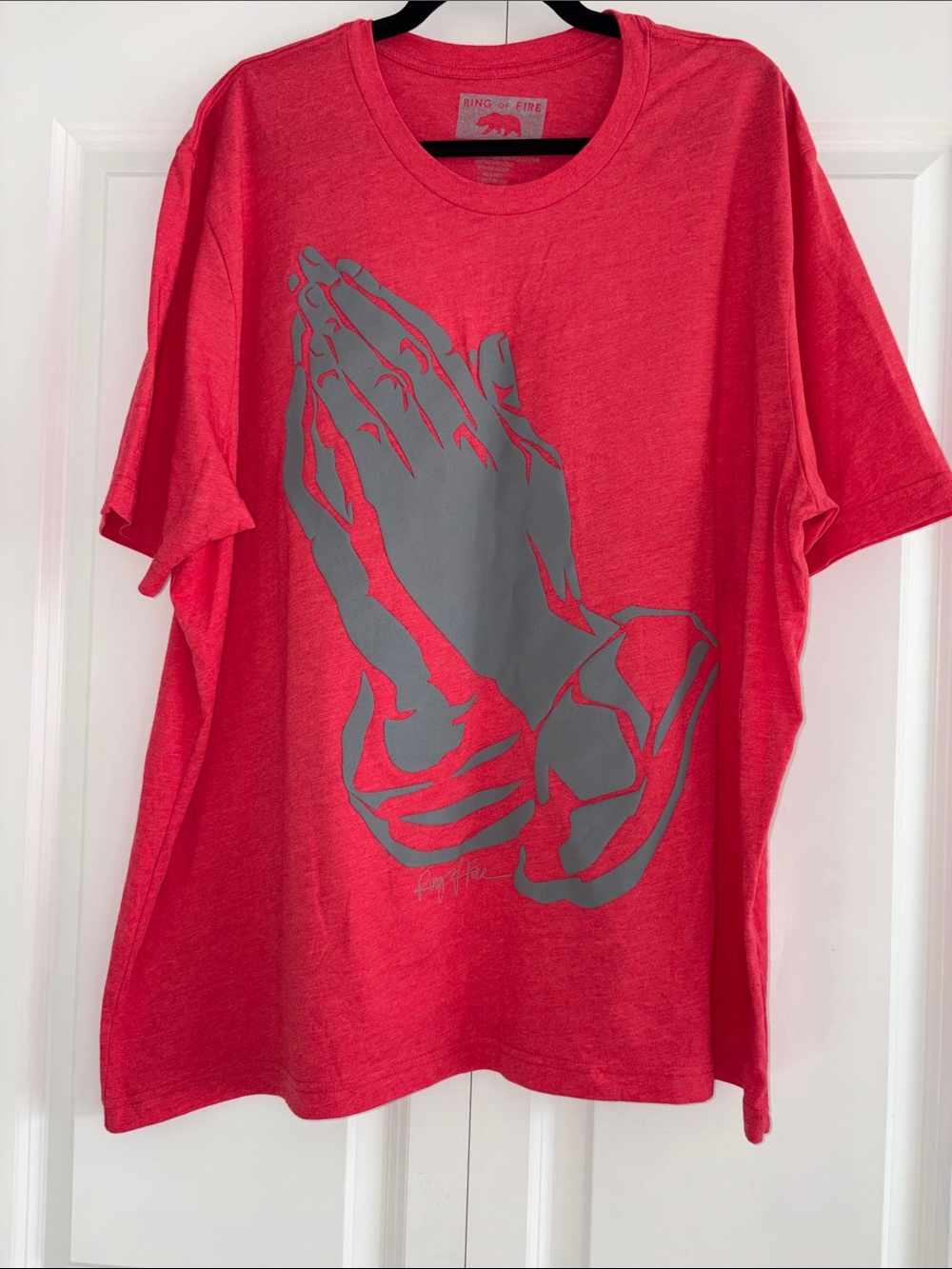 *FLAWED* Ring of Fire watermelon Infared reflective prayer hands shirt Size 3XL